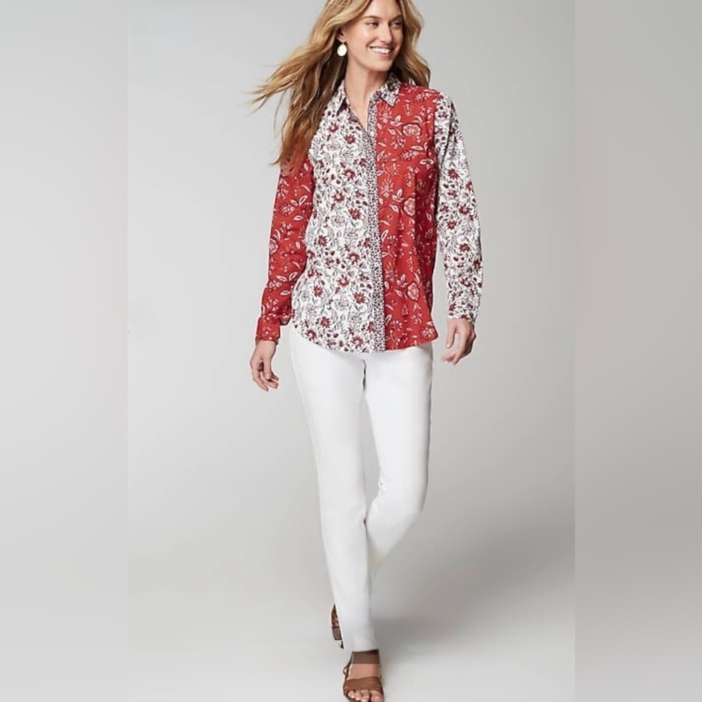 J.Jill One-Pocket Shirred-Back Shirt Size M